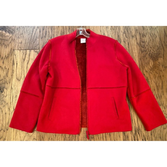 Emma James Jackets & Blazers - Vintage Emma James Red Faux Shearling Zip‎ Jacket Womens M 90s Retro